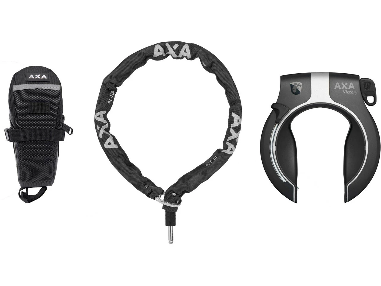 AXA Victory Rahmenschloss + RLC 100 Einsteckkette + Satteltasche Set 3 AXA Victory Rahmenschloss + RLC 100 Einsteckkette + Satteltasche Set
