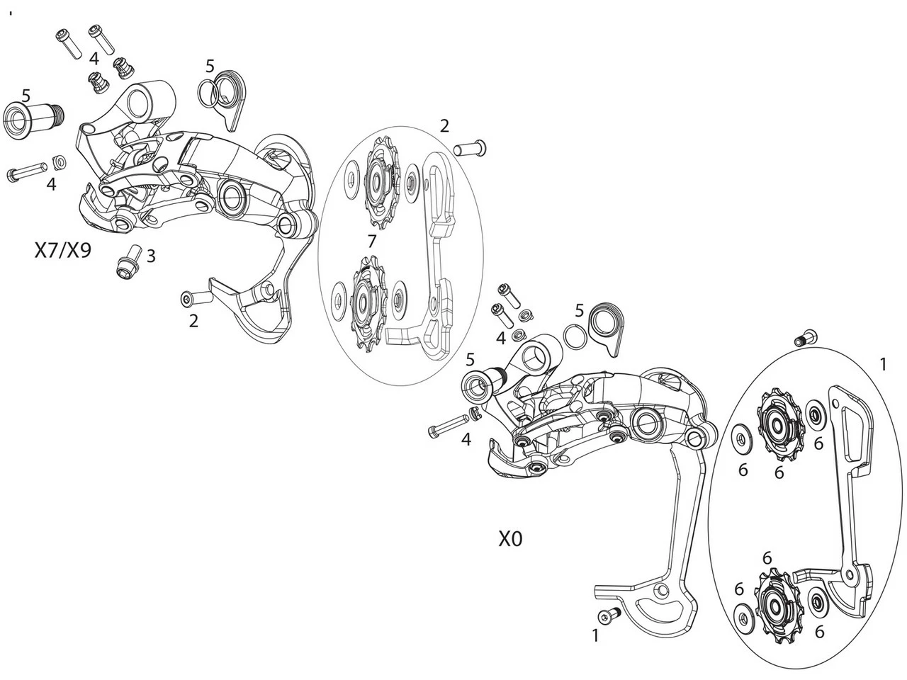 SRAM Ersatzteile X0 / X9 / X7 Type 2/2.1 2x10 Schaltwerk 3 SRAM Ersatzteile X0 / X9 / X7 Type 2/2.1 2x10 Schaltwerk